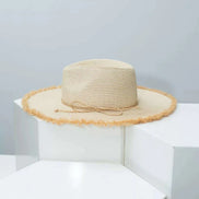 Frayed Brim Straw Hat Hats Beige / One Size Styled Society xoxo