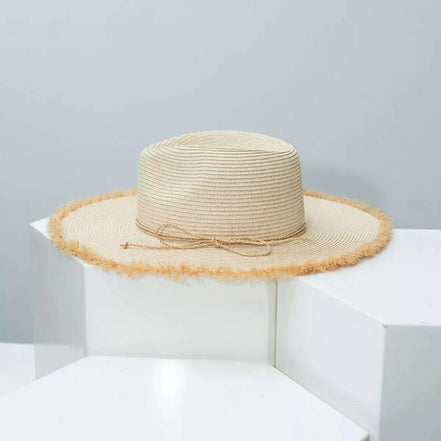 Frayed Brim Straw Hat Hats Beige / One Size Styled Society xoxo
