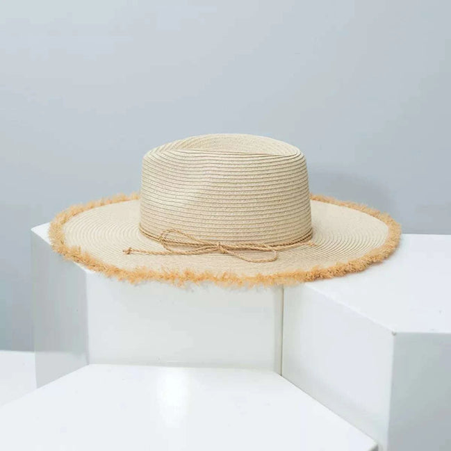 Frayed Brim Straw Hat Hats Beige / One Size Styled Society xoxo