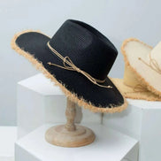 Frayed Brim Straw Hat Hats Black / One Size Styled Society xoxo