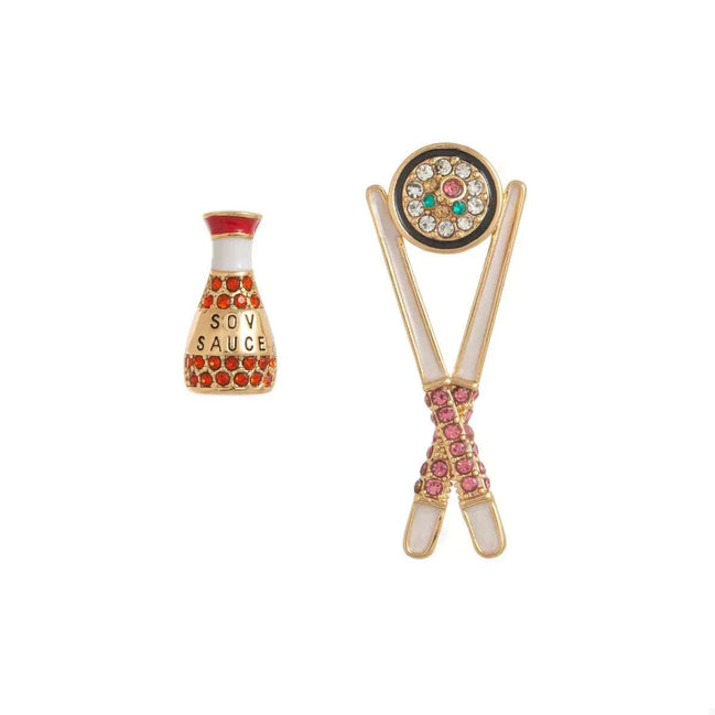 Food Theme Copper Asymmetry Earring Earrings Sushi Chopsticks / onesize Styled Society xoxo