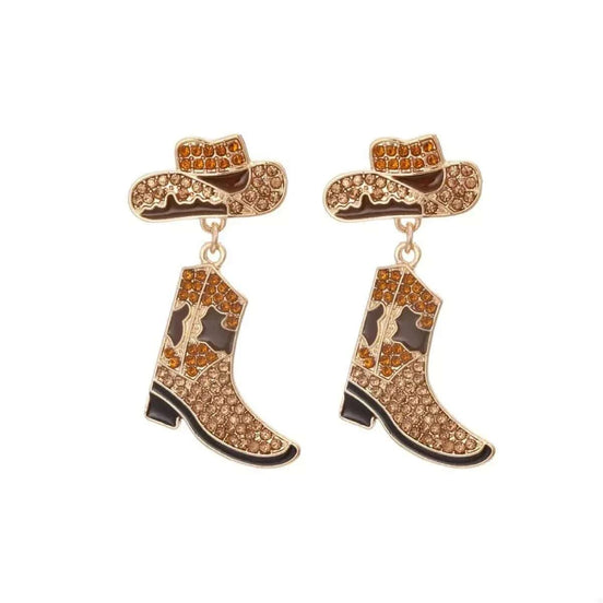 Cowboy Hat and Boot Dangle Earrings Earrings Brown / onesize Styled Society xoxo