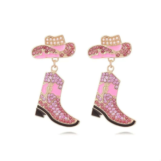 Cowboy Hat and Boot Dangle Earrings Earrings Pink / onesize Styled Society xoxo