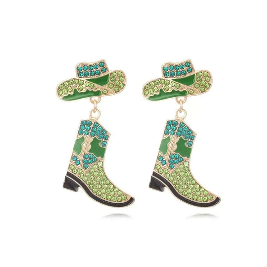 Cowboy Hat and Boot Dangle Earrings Earrings Green / onesize Styled Society xoxo